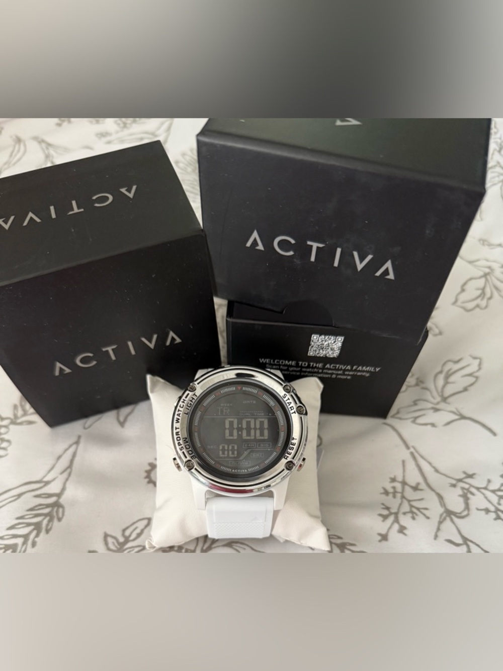 Ativa White Digital Sports Watch with Silver Bezel